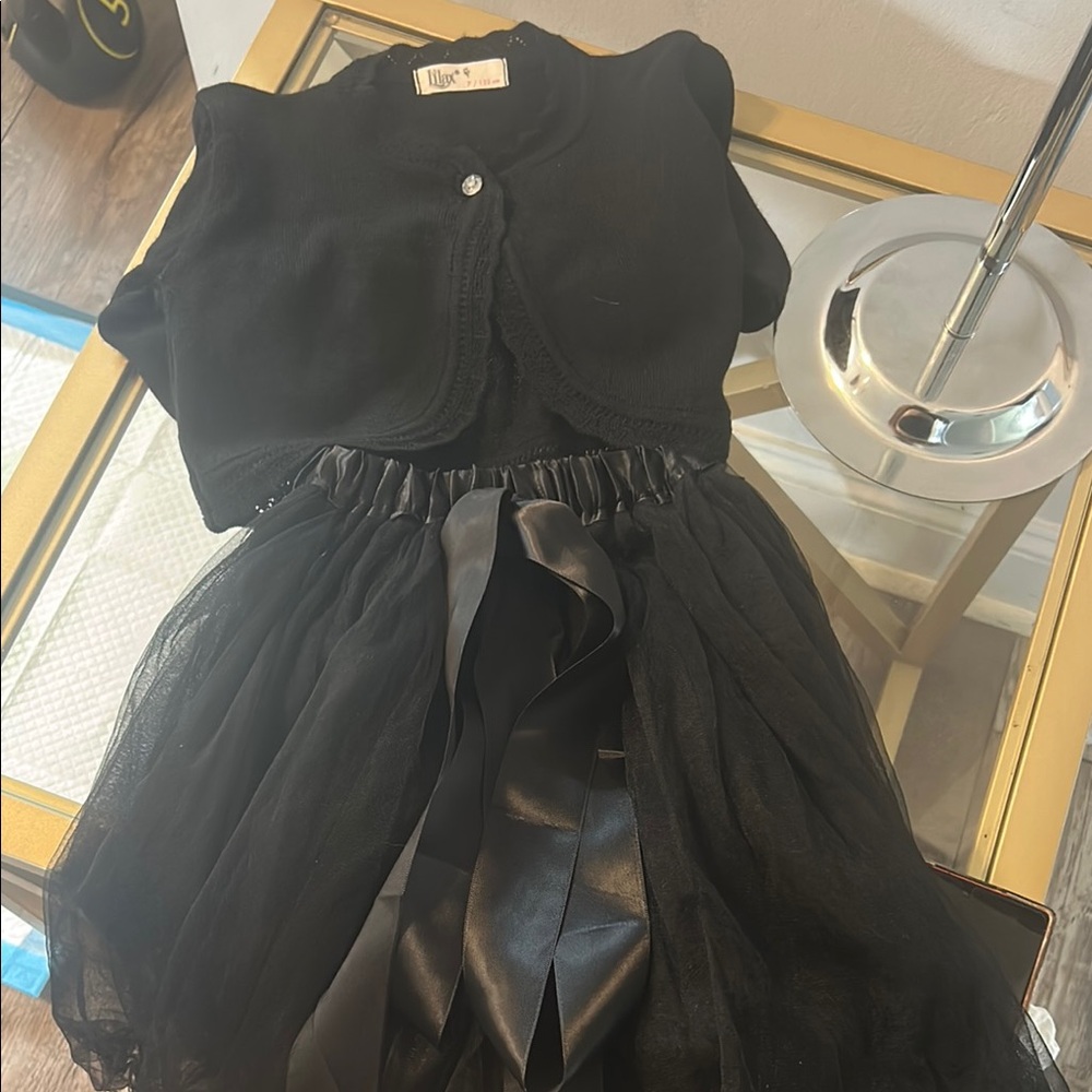 Black tulle skirt Set with Ruffled Tie Front